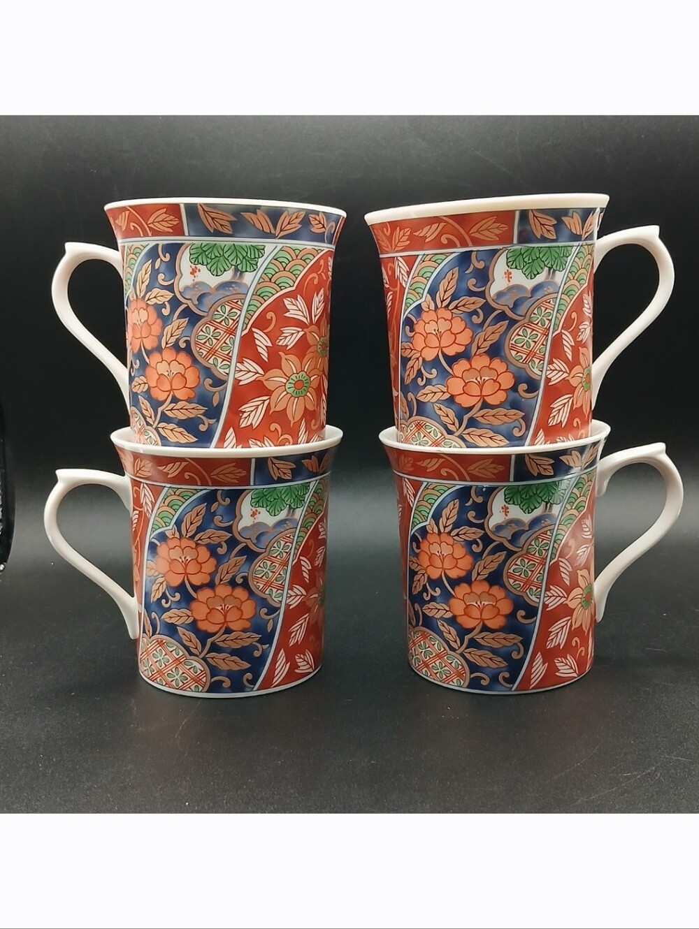 Gump’s Imari Karakusa Floral Mugs Tea Cups Set of 4 Porcelain Made in Japan Lot